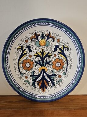 Hand-Painted Decorative Ceramic Plate - Blue, Orange, Yellow, Green